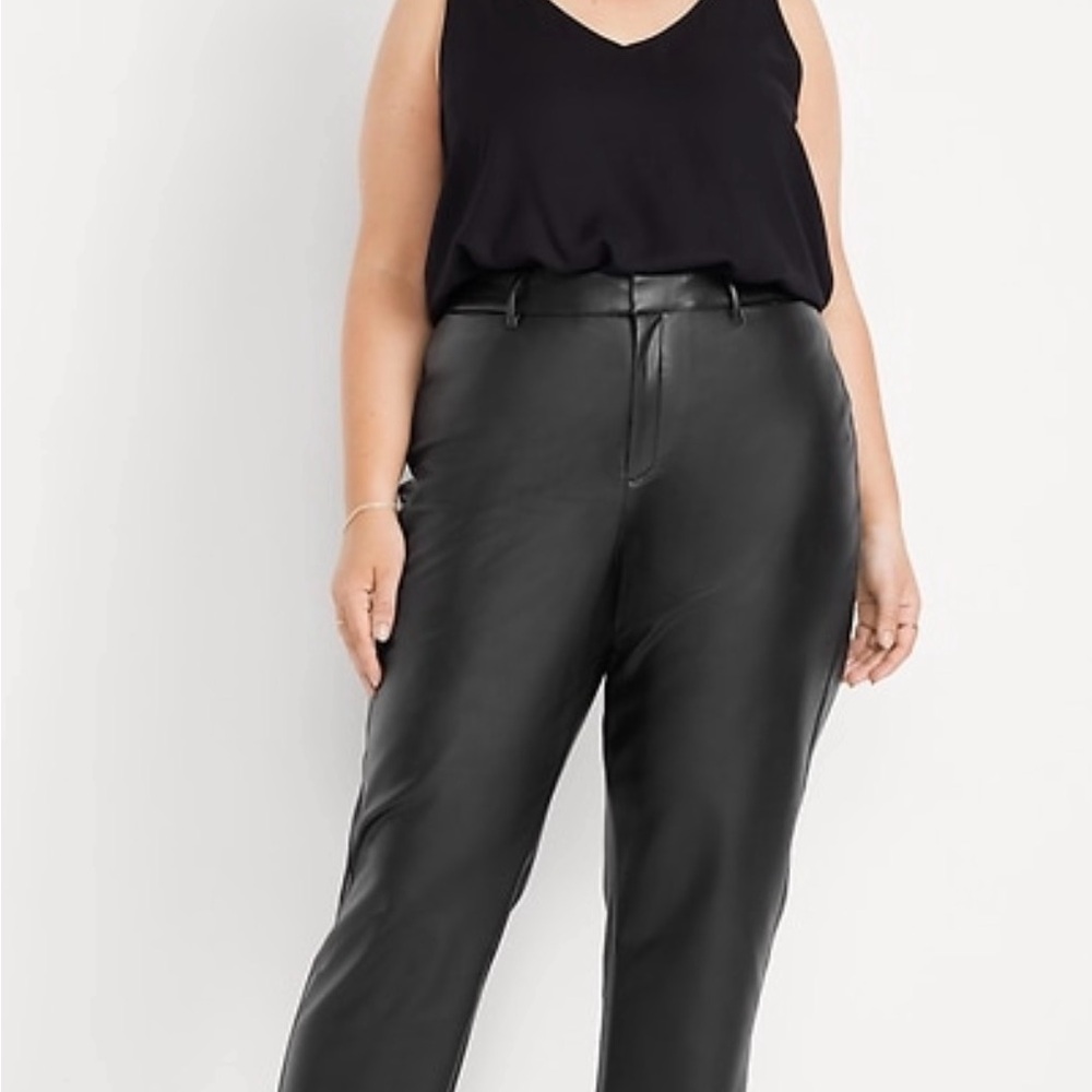 Old Navy Women's High-Waisted Faux-Leather O.G. Straight Leg Black Trousers